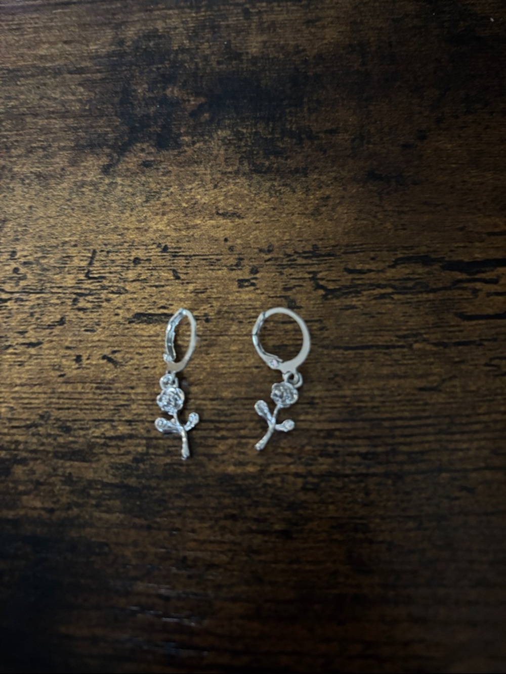 Faux Silver Rose Dangle Hoop Earrings - Women Jewelry